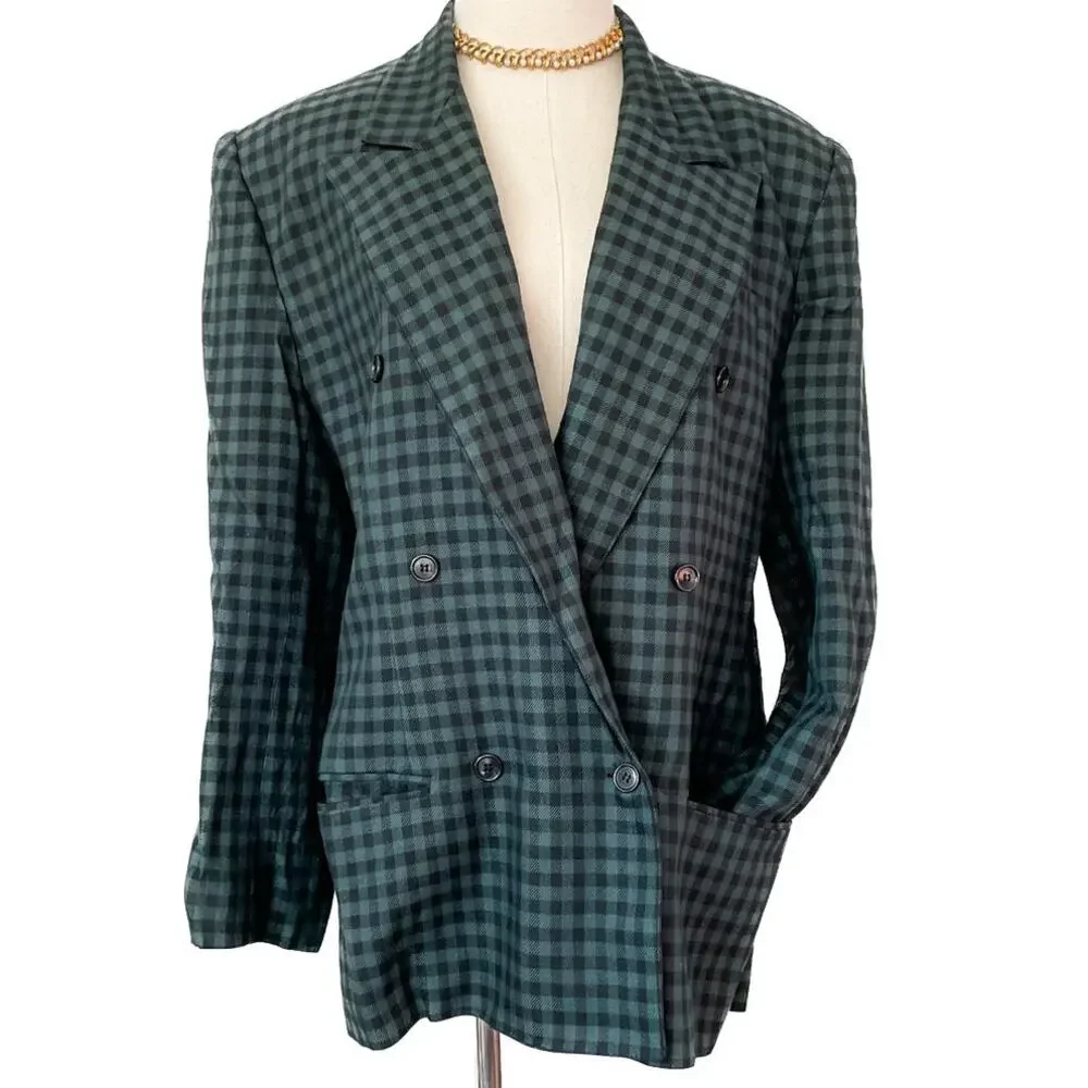 The Limited vintage checkered plaid double breasted peak lapel blazer size 12 L